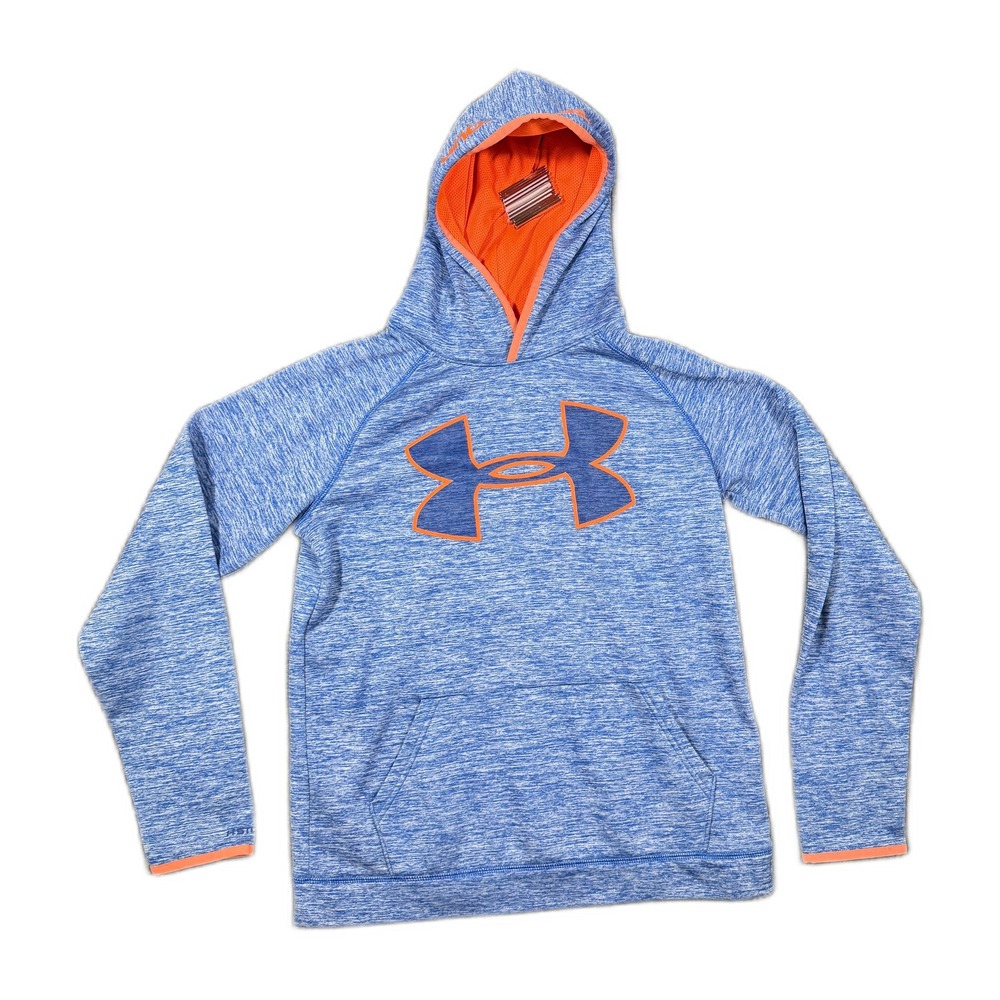 Under Armour Youth XL Blue Orange Space Dye Pullover Hoodie Logo Graphic 2686